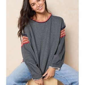 NATURAL LIFE Gray Knit Trim Sweatshirt Large/XL
